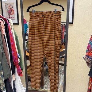 Free People Plaid Tapered Ankle Pants in Mustard and Brown